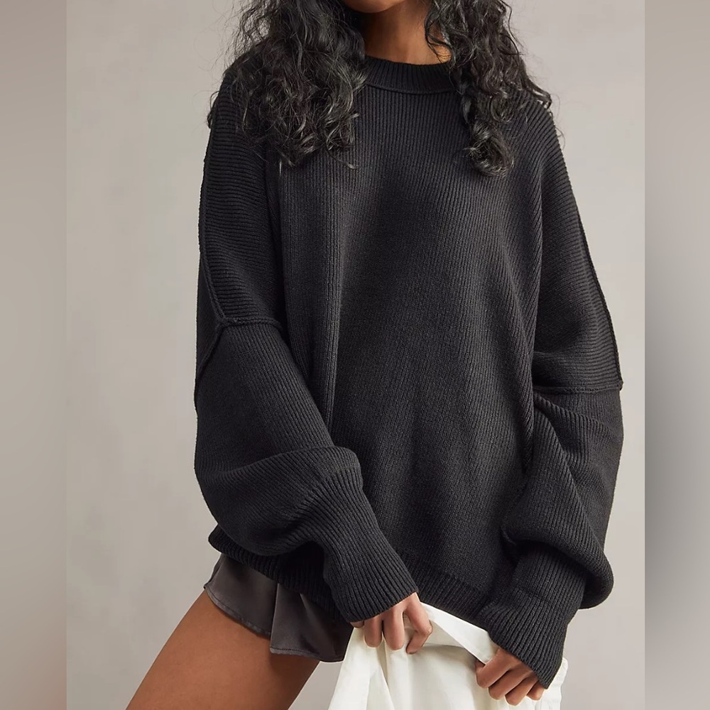 Free People Easy Street Pullover Tunic Sweater Black Women Size L